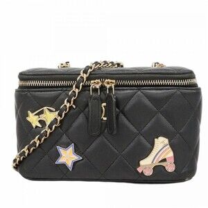 Chanel handbag/vanity bag, Matelassé chain shoulder lambskin, black/champagne...
